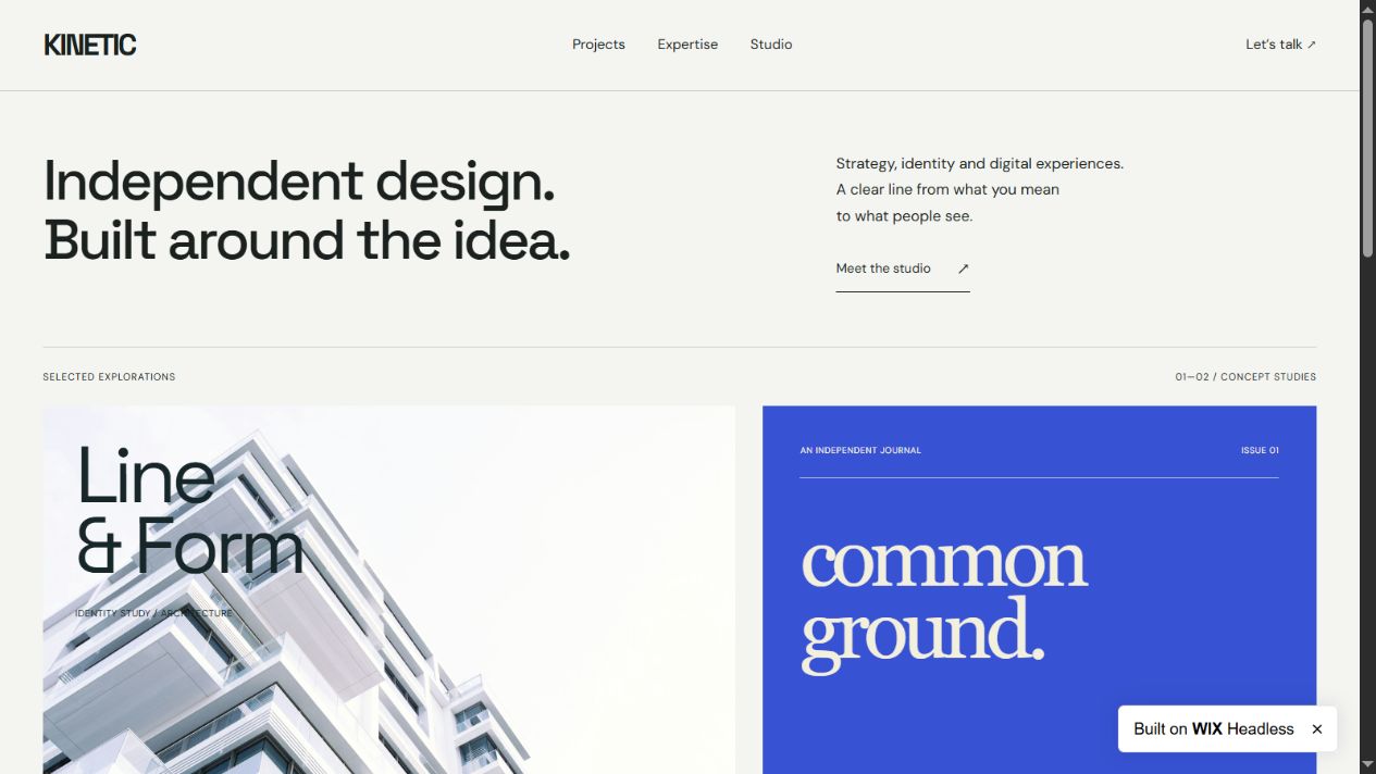 KINETIC demo website homepage